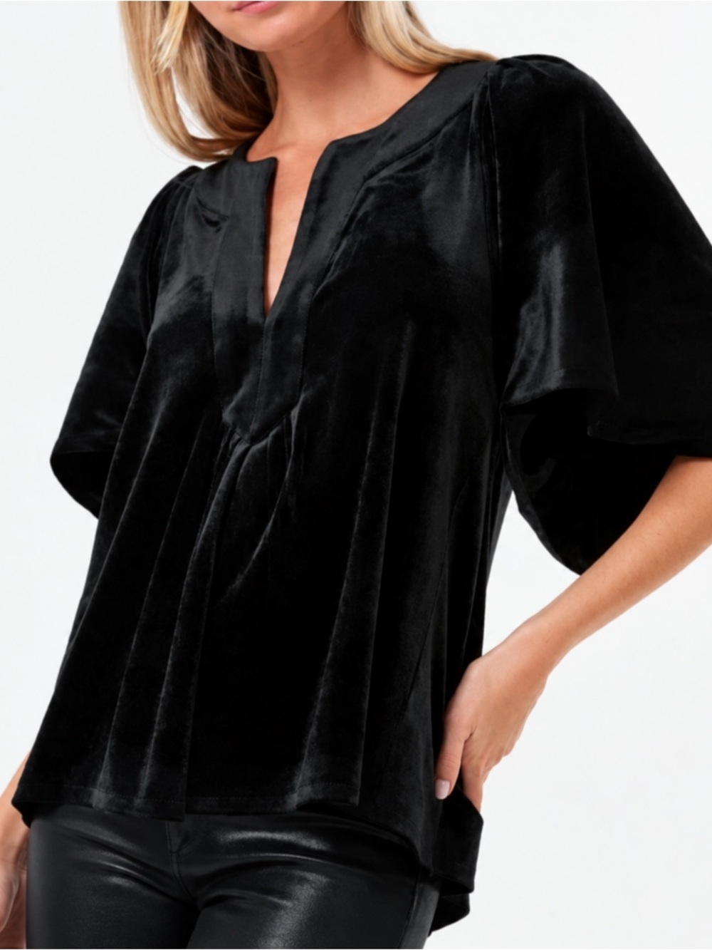 Pomander Place Finley Black Velvet Flutter Sleeve Top XL Tuckernuck Holiday